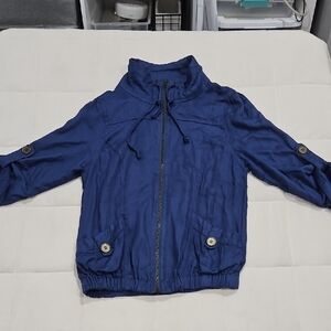 Mine Navy Blue ruffled sleeve zip up lightweight Jacket size M